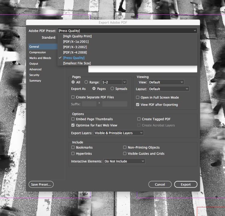 how to export pdf spreads indesign